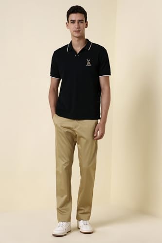 Men Khaki Solid Casual Trousers