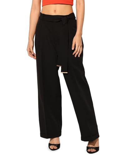 ONLY Women Loose Fit High-Rise Black Pants with Belt