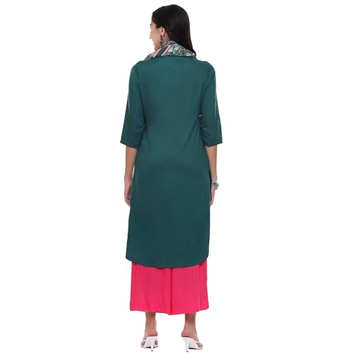 BIBA Women Solid Straight Rayon Suit Set (Green)