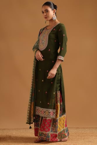 Soch Womens Green Viscose Blend Ethnic Motifs Zari Embroidered Salwar Suit With Sequin