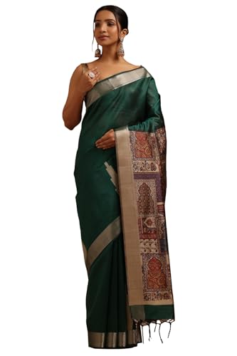 Soch Womens Green Tussar Ethnic Motifs Saree