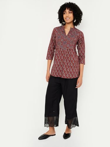 Max Women Print Straight Short Kurti (Maroon_L)