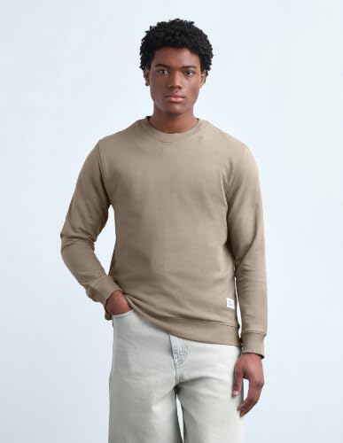 Flying Machine Brown Solid Cotton Regular Fit Men's Sweatshirt