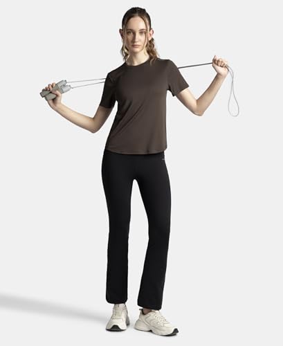Jockey MW88 Women's Microfiber Fabric Regular Fit Half Sleeve Breathable Mesh T-Shirt with Curved Hem Styling_Coffee_S