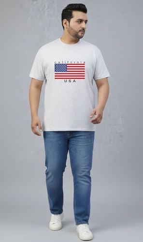 THE SOUTH STORE Men's Grey Melange Round Neck Half Sleeve Printed Plus Size T-Shirt | California