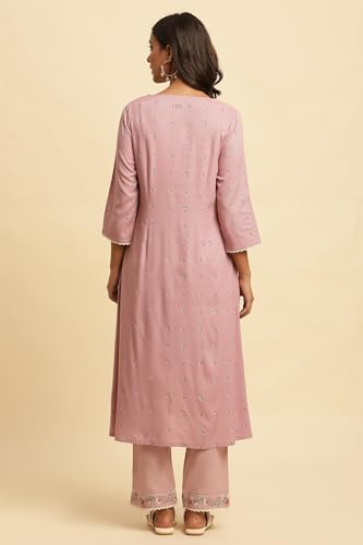 W for Woman W Women Purple Festive Floral Print Viscose Kurta & Straight Pant_24FESTWS10948-120088_XS
