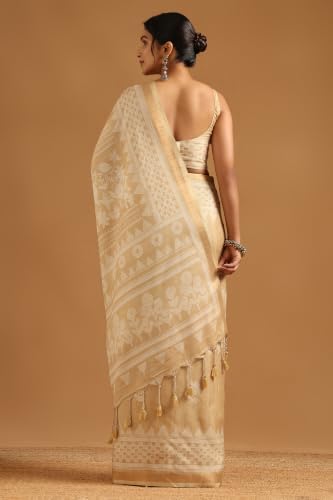 Soch Womens Light Gold Art Silk Botanical Saree