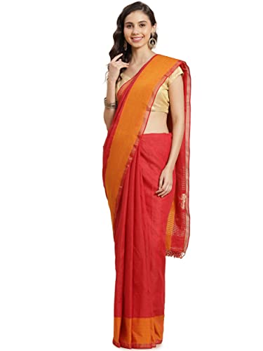 Aditri Women's Handloom Khadi Cotton Saree with Running Blouse (Multicolored)