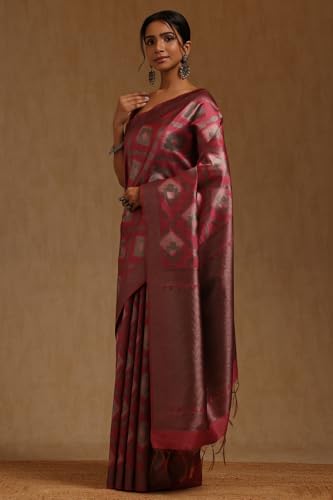Soch Womens Onion Pink Tussar Geometric Zari Woven Saree