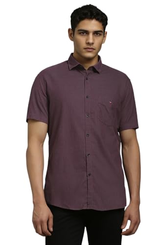 Louis Philippe Men Purple Textured Half Sleeves Casual Shirt