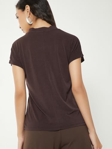 Max Women Solid T-Shirt (Brown_S)