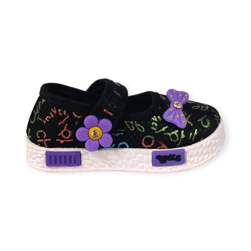 CLZ Girls Fashionable Stylish Casual Comfortable Lightweight Ballerina Cute-1 Black for 1-4 Years Girls (Black, 3_Point_5_Years)