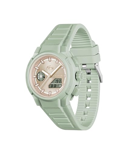 Lacoste Lc33 Qtz Basic Rose Gold Sunray Round Dial Women's Watch|Green Silicone Material|Green Color Band - 2001433