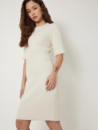 Max Women Knit Bodycon Dress (Off White_XL)