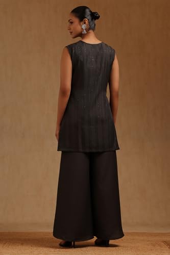 Soch Womens Charcoal Chinon Embroidered Co-Ords Set With Sequins