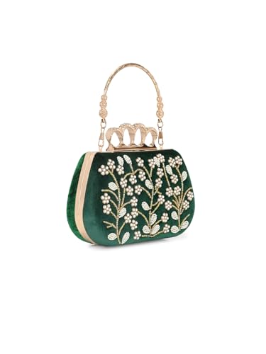 TOOBA Women's Green P Handicraft Beautiful Bling Box Clutch Bag for Wedding, Banquet, Gift Family, & Friends