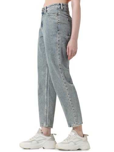 ONLY Women Washed Cotton Straight Fit High Rise Blue Jeans