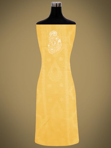 Ada Hand Embroidered Lucknowi Chikankari Unstitched Cotton Dress Material Suit Piece with Dupatta for Women 01A869337 Yellow