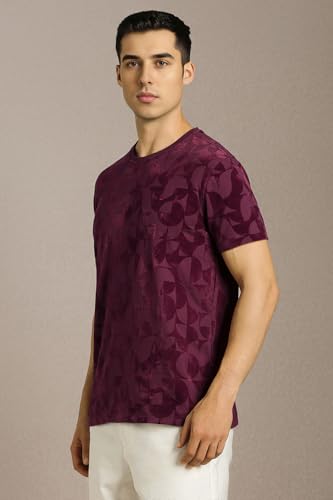 Men Purple Textured Crew Neck T-Shirt