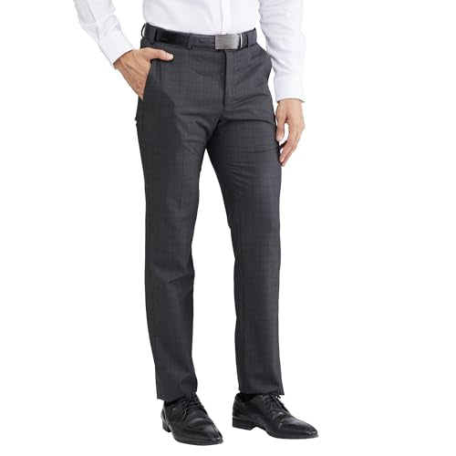 Raymond Men’s Slim Fit Formal Trousers, Poly Viscose Blend, Structure Pattern, Flat Front | Dark Green