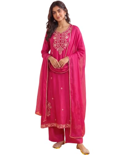 Varanga women's pink mul chanderi kurta set with chiffon dupatta