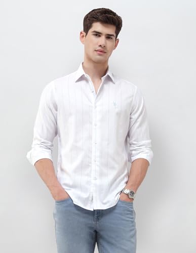 U.S.Polo Association Men's Vertical Striped Regular Fit Shirt (USSHT3354_Light Blue_40)