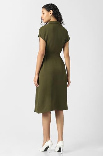 Women Olive Solid Knee Length Formal Dress