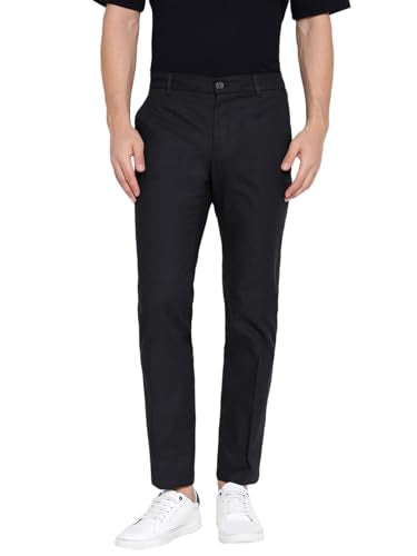 GUESS Myron Dressy Cotton Dobby Stretch Black Solid Mid Rise Regular Fit Chinos Trousers