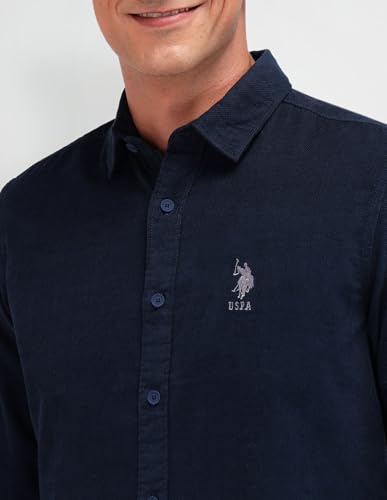 U.S. POLO ASSN. DENIM CO. Slim Fit Dobby Shirt (UDSHT1383_Navy_44)