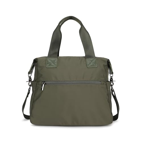 Olive Edge Nylon Satchel | Dual Carry Handbag with Webbing Handles & Detachable Strap| Spacious & Multi-Pocket Design