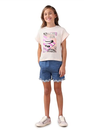 U.S. POLO ASSN. Kids Regular fit Cotton Graphic Short Sleeves Round Neck T-Shirts (UGTSH0441_Purple_13-14Y)