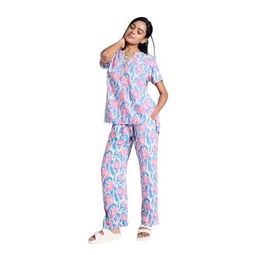 NYKD by Nykaa Breezy Rayon Pyjama Coord Set with Flattering High Low Hem Top Nys933