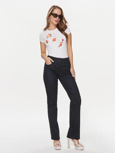 GUESS Women White Printed Round Neck Short Sleeves T-Shirt