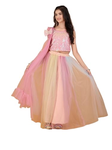Xavima Manashvi Multi Girls Embroidery Full Stitched Lehenga Choli Set With Dupatta Outfit Blouse Skirt Dress For Kids Function Stage Show School Program Ceremony Appearance_6-7 Years
