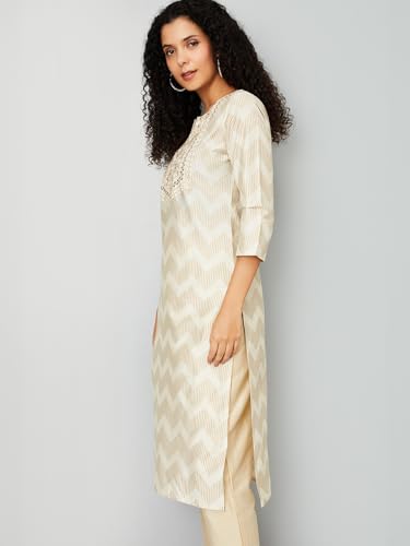 Max Women's Polyester Blend Regular Kurta (CTKUR54006_Off White