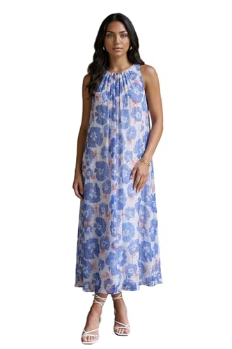 W for Woman Blue Floral Printed Sleeveless Chiffon A-line Dress - (W13500-126862-XL)