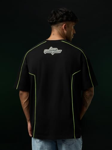 The Souled Store Ben 10: Tennyson Men and Boys Short Sleeves Round Neck Black Graphic Printed Lightweight Drop Shoulder Streetwear Trendy Oversized T-Shirt