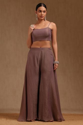 Soch Womens Purple Tissue Embroidered Co-Ord Set With Cutdana