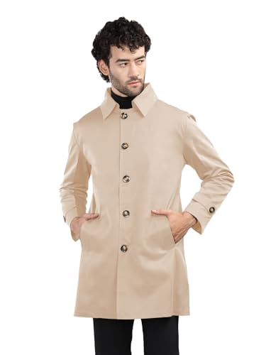 CHKOKKO Winter Wear Single Breasted Notch Lapel Tweed Pea Trench Long Coat For Men Camel M