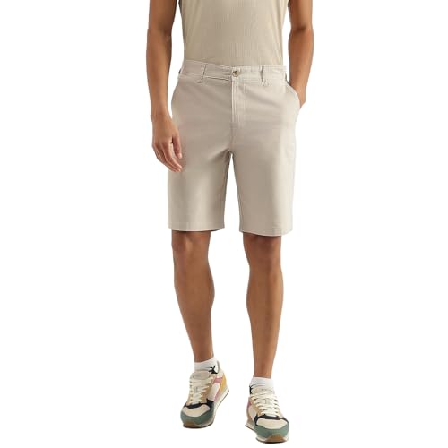 United Colors of Benetton Solid Comfort Fit Oxford Chino Shorts (Size: 34)-25P4OXST7020I902 Beige