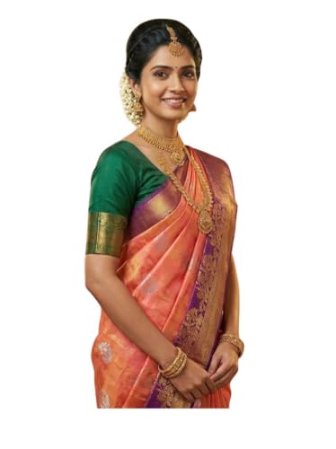 VFCollections Women's Traditional Handloom Kanchipuram Silk Pure Pattu Sarees | Rich Zari Woven Design | Unstitched Blouse (VFC106) (VFC264-3)