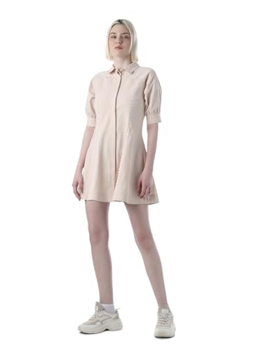 ONLY Women's Embellished Fit and Flare Peach Dress