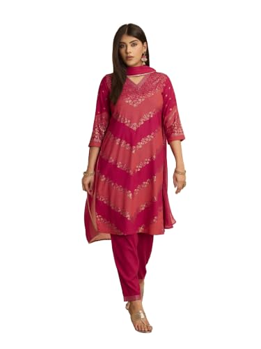 Rangriti Rayon Printed Straight Festive Kurta With Salwar And Dupatta