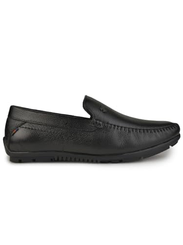 STELIAN Full Grain Natural Leather Black Casual Loafer for Men