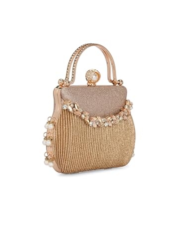 TOOBA Women's Gold Handicraft Beautiful Bling Box Clutch Bag for Wedding, Banquet, Gift Family, & Friends Rose Gold Cat-N