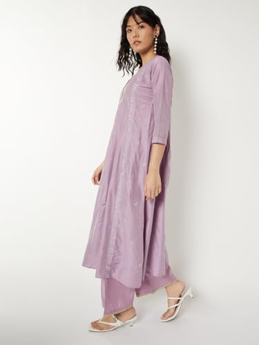 Max Women Embroidered A-line Kurta Set(Purple_L)