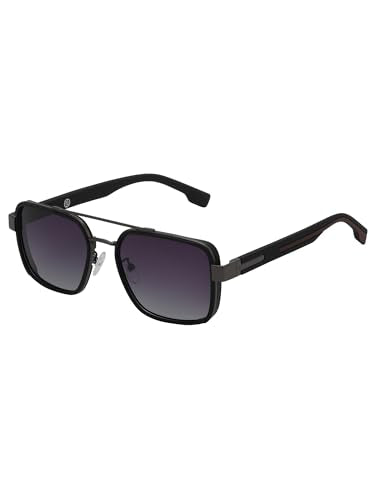 Carlton London Unisex Premium Metallic & Black Toned Grey UV with Polarized Lens Square Sunglass