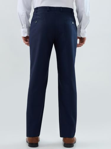 Park Avenue Men Regular Fit Stripe Pattern Poly Viscose Blend Flat Front Formal Trouser Blue