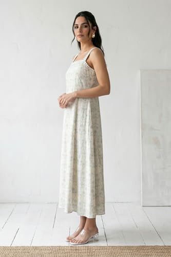W for Woman Off White Embroidered Pure Cotton A-line Dress - (W13876-401239-M)