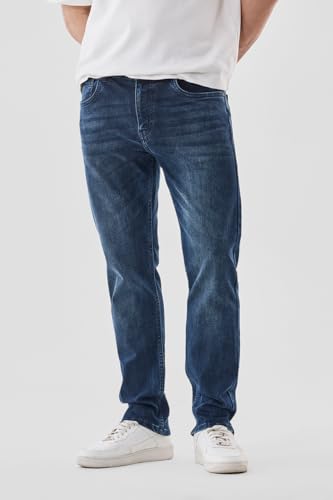 SNITCH Men Casual Jeans | Relaxed Fit Straight Leg Mid Rise | Durable Cotton Blend with Medium Stretch for Everyday Comfort & Style | Ink Blue